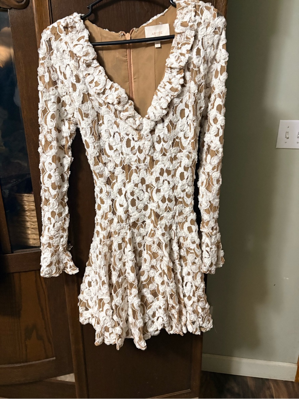 NWOT White Lace Overlay Long-Sleeve Fit & Flare Dress